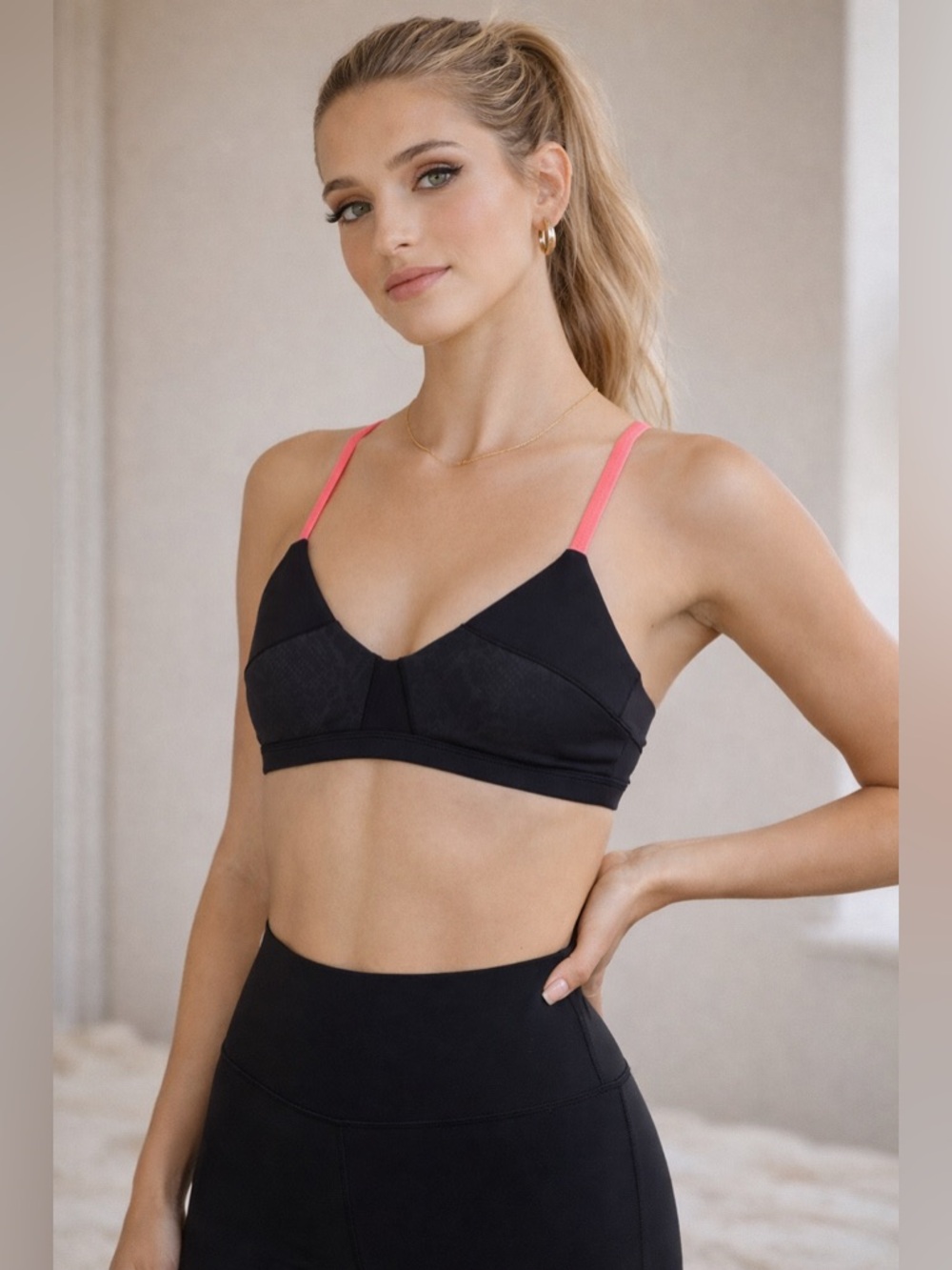 Lululemon Block Party Bra Size 14 Black Pink Strappy Yoga Bra